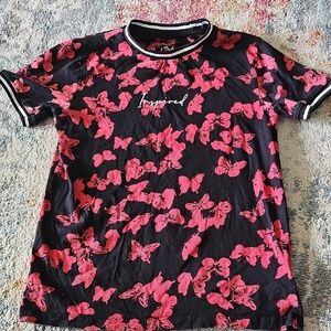 Denim & Flower Black and Pink Butterfly T-Shirt